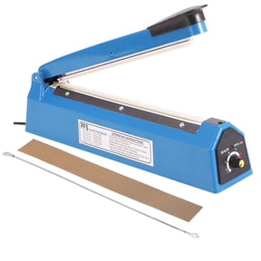 Manual Impulse Sealer Machine, 8-Inch Heat Sealer and Bag Sealer for Retail Packaging and Shrink Wrap, 8 Level Timer, Blue