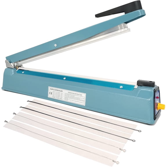 Impulse Sealer 16 inch Heat Sealer for Plastic Bags, Metal Plastic Bag Sealer Heat Seal, Mylar Bag Sealer, Manual Poly Bag Hot Seal Sealing Machine with 4 Repair Kit(2 Cutting Lines Included)