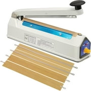 Impulse Sealer 8 Inch 5mm Sealing Heat Sealer for Plastic Bags, Iron Metal Shell, Mylar Bag Sealer, Manual Poly Plastic Bag Hot Seal Machine, 4 Repair Kit(2 Cutting Lines Included)