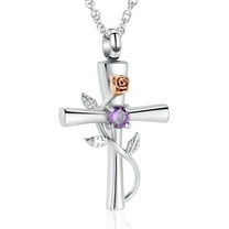 Imrsanl Cross Urn Necklace for Ashes Birthstone Rose Flower Cremation Jewelry for Women Gilrs Keepsake Memorial Ashes Pendant