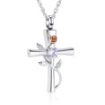 thumbnail image 1 of Cross Rose Flower Urn Necklace for Ashes for Women Simulated Birthstone Cremation Jewelry Keepsake Memorial Pendant for Loved One, 1 of 7