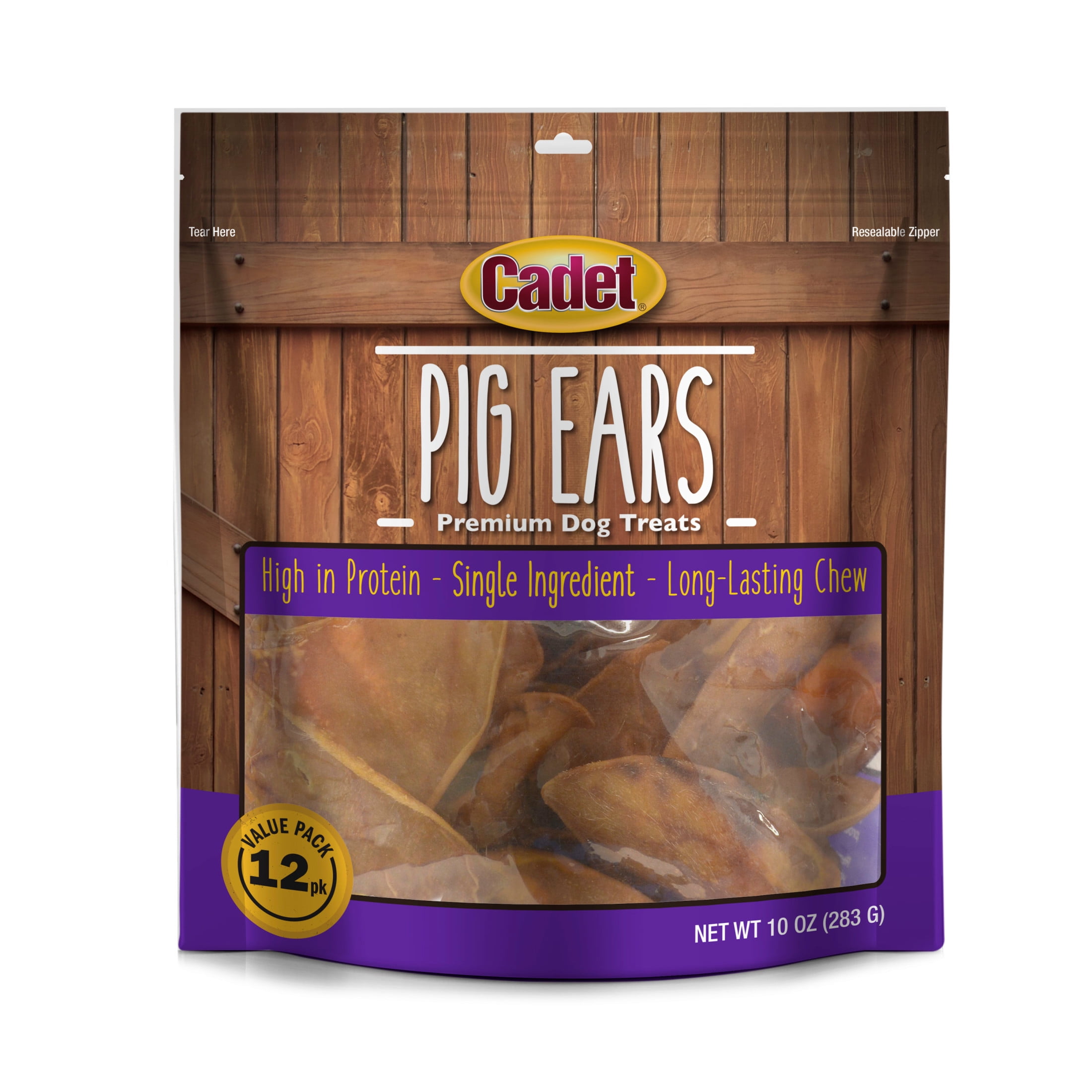 Cadet Pig Ears Dog Treats, Natural Dog Chews, 10 Ounce, 12 Count