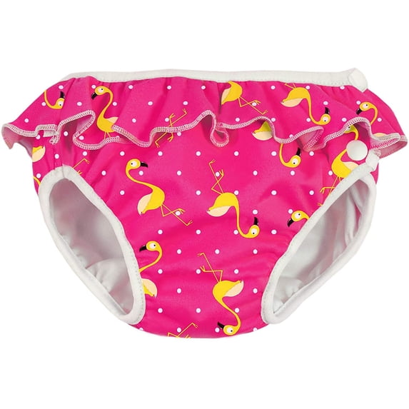 ImseVimse Ruffle Snap Reusable Swim Diaper for Baby and Toddler Girls Pink Flamingo, M 15-22 lbs