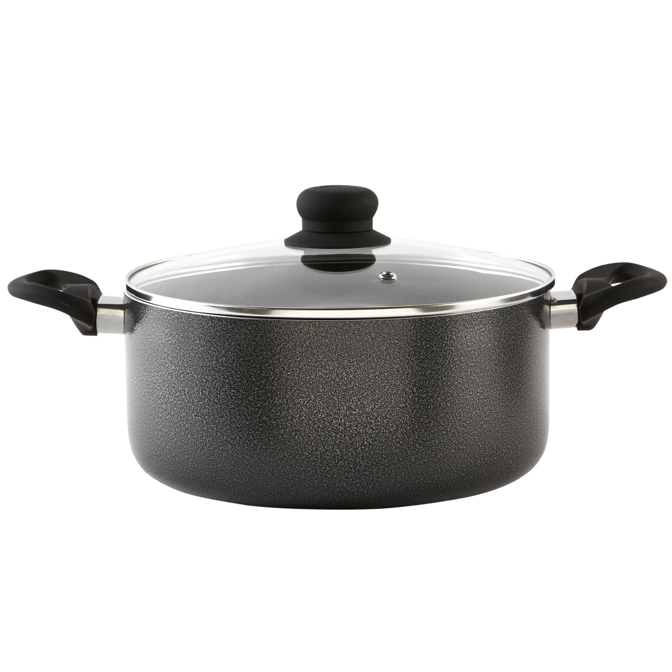 IMUSA 12.7qt Charcoal Aluminum Nonstick Stock Pot with Glass Lid & Soft touch Handles, Black