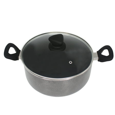 IMUSA 12.7qt Charcoal Aluminum Nonstick Stock Pot with Glass Lid & Soft touch Handles, Black