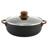 IMUSA 13.5qt Black Stone Aluminum Speckled Nonstick Caldero with Glass Lid & Wood Look Handles, Black
