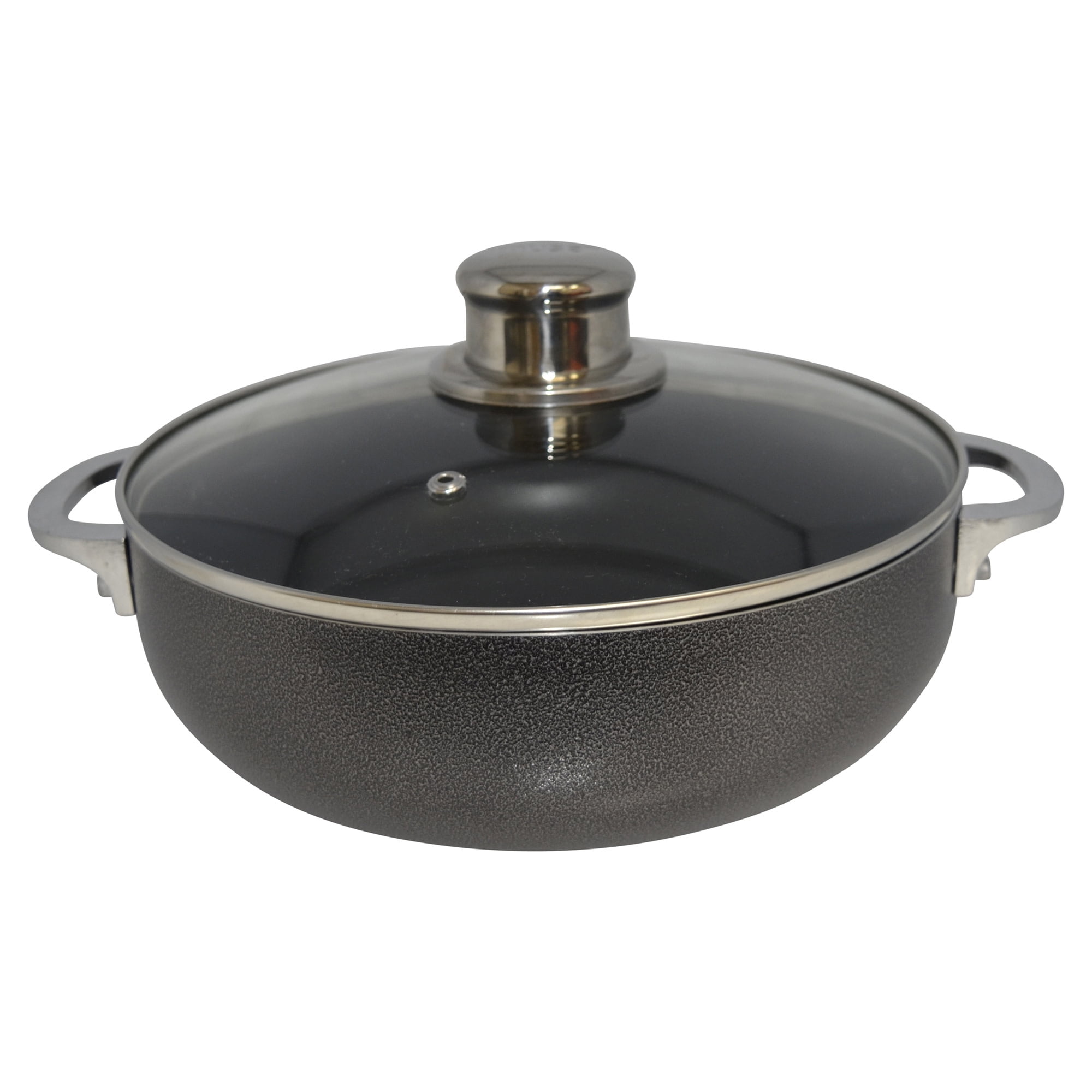 IMUSA 13.5qt Charcoal Aluminum Nonstick Caldero with Glass Lid, Black