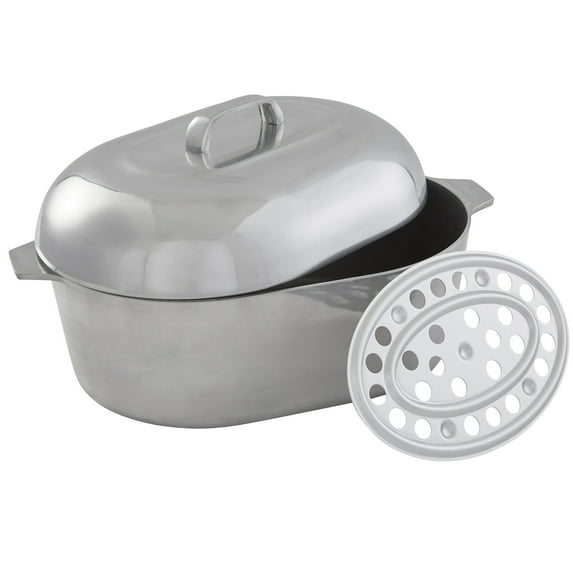 IMUSA 15in H. Cajun Cast Aluminum Oval Roaster with Lid & Tray