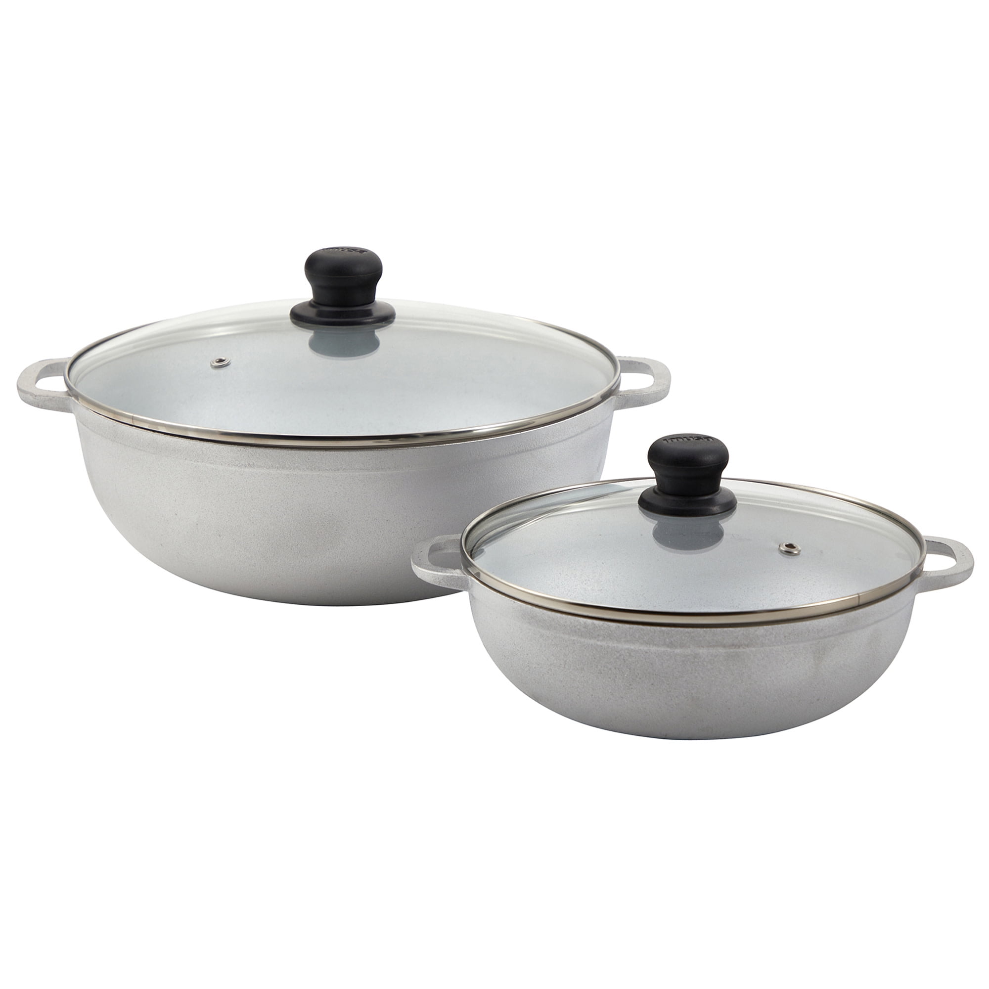 Elegant 2-Piece Silver Cast Aluminum Caldero Set with Glass Lids