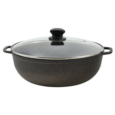 IMUSA 3.5qt Fuzion Cast Aluminum Bronze Speckled Nonstick Caldero with Glass Lid, Black - 24cm
