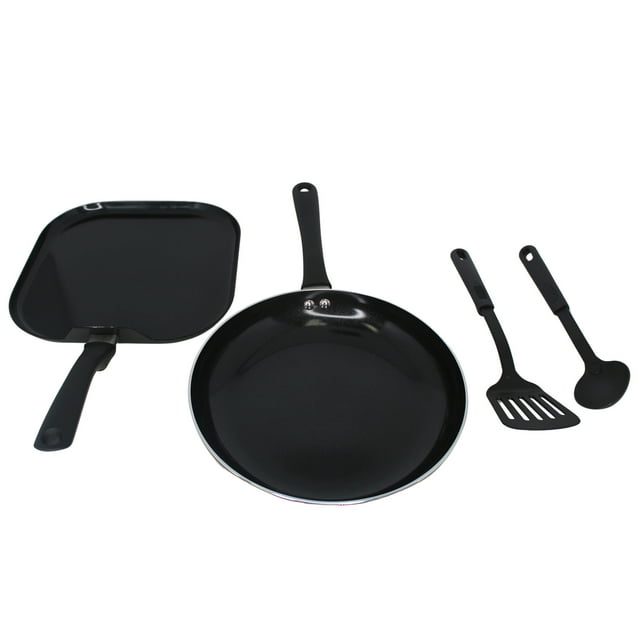 IMUSA Nonstick Ceramic Cookware Set 4-Pieces, 10" and 10.5" Inches, with Stay-Cool Handles, Aluminum, Black