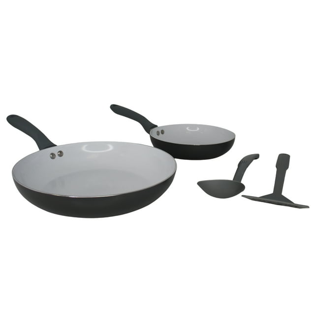 IMUSA Nonstick Ceramic Cookware Set 4-Pieces, 8" and 10" Inches, with Stay-Cool Handles, Aluminum, Gray