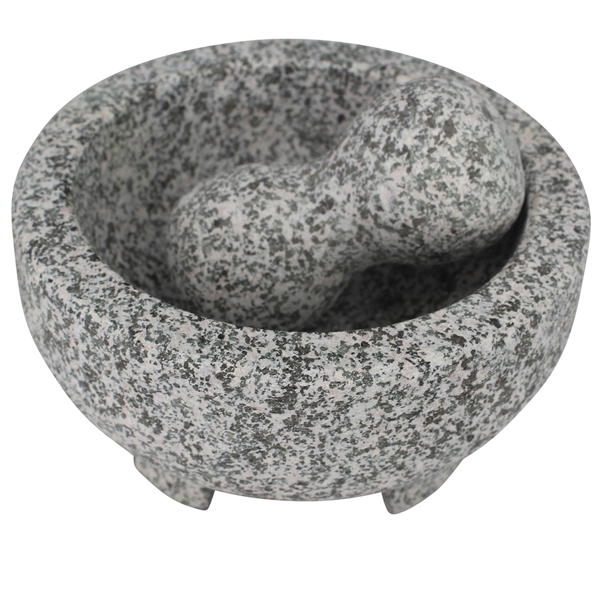 6-Inch Gray Granite Molcajete with Pestle for Grinding and Mashing