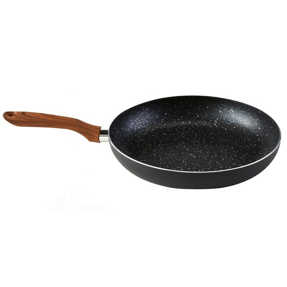 IMUSA 8in Black Stone Aluminum Speckled Nonstick Fry Pan with Wood Look Handle, Black