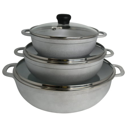 IMUSA 1.5/2.5/5.2qt Cast Aluminum Caldero 3pc Set with Glass Lid - 18/22/28cm