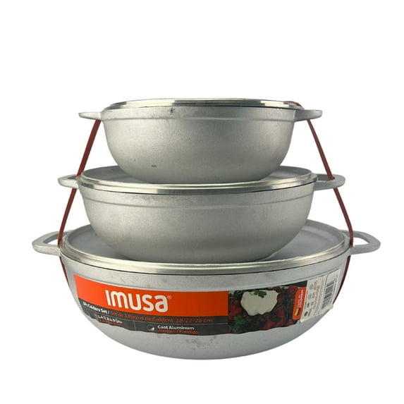 Imusa Basic Three Piece Caldero Set with Tempered Glass Lid 18, 24 and 30cm
