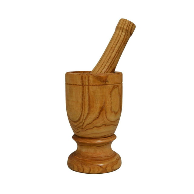 Imusa Small Traditional Wood Mortar and Pestle, Beige