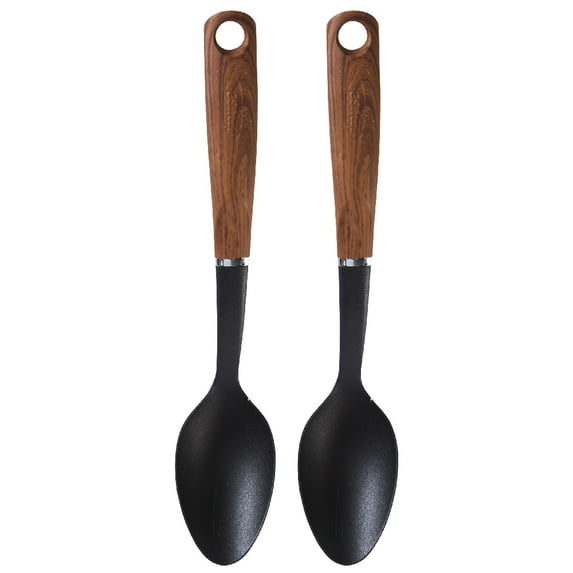 Imusa Solid Spoon Nylon with Woodlook Handle Black, 2 Pack