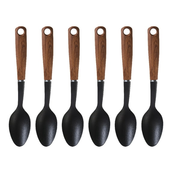 Imusa Solid Spoon Nylon with Woodlook Handle Black, 6 Pack