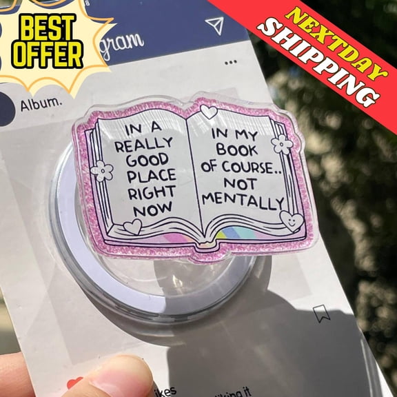 In A Really Good Place MagSafe Phone Grip: Bookish Magnetic Phone Holder, Cute Popsocket for Phone or , Introvert Booktok, Ideal Gift