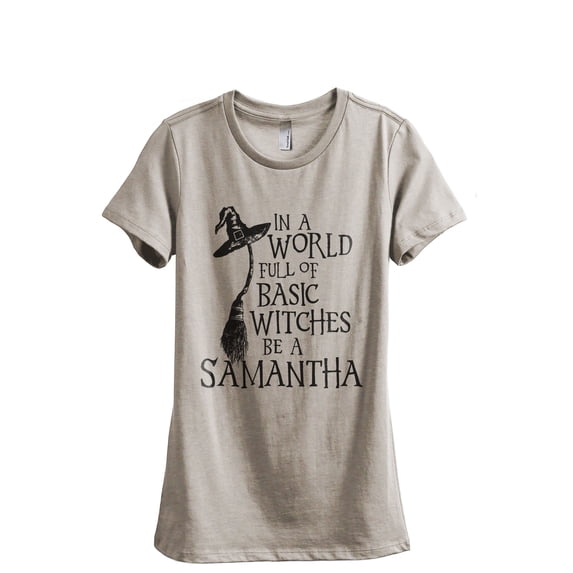 In A World Basic Witches Be Samantha Women's Fashion Relaxed T-Shirt Tee Heather Tan Medium