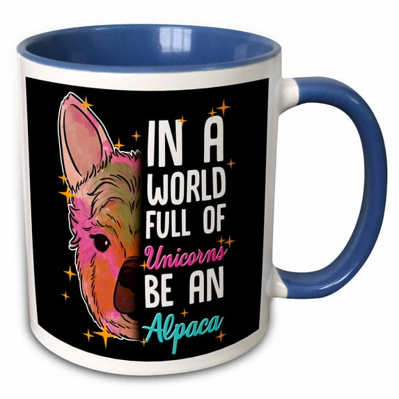 3drose, in a World Full of Unicorns Be an Alpaca Llama Gift, 11oz Two-tone Blue Mug