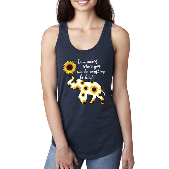 In A World Where You Can Be Anything Be Kind Inspirational/Christian Ladies Racerback Tank Top, Navy, Small