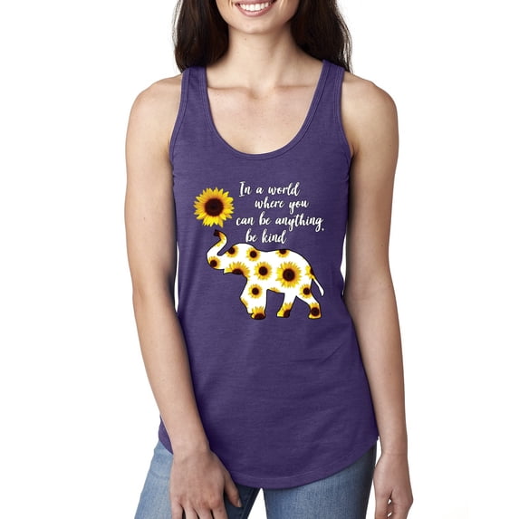 In A World Where You Can Be Anything Be Kind Inspirational/Christian Ladies Racerback Tank Top, Purple Rush, Medium