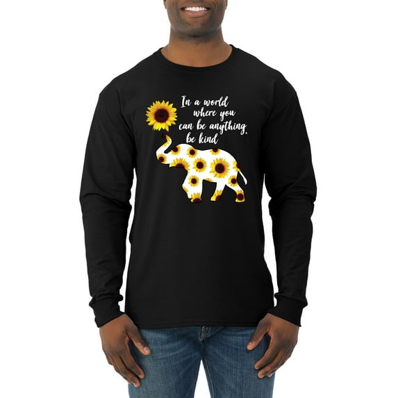 In A World Where You Can Be Anything Be Kind Inspirational/Christian Mens Long Sleeve Shirt, Black, Small