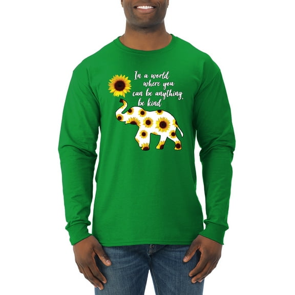 In A World Where You Can Be Anything Be Kind Inspirational/Christian Mens Long Sleeve Shirt, Kelly, 3XL
