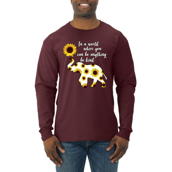 In A World Where You Can Be Anything Be Kind Inspirational/Christian Mens Long Sleeve Shirt, Maroon, 2XL