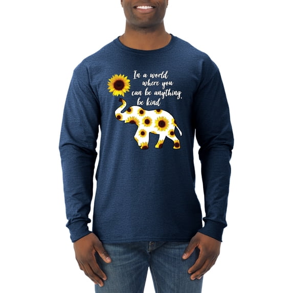 In A World Where You Can Be Anything Be Kind Inspirational/Christian Mens Long Sleeve Shirt, Vintage Heather Navy, X-Large