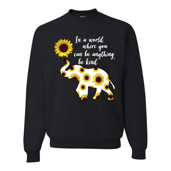 In A World Where You Can Be Anything Be Kind Inspirational/Christian Unisex Crewneck Graphic Sweatshirt, Black, Small