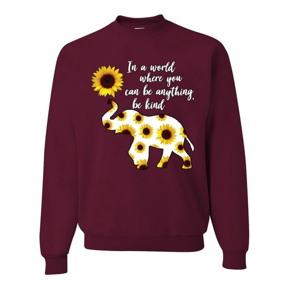 In A World Where You Can Be Anything Be Kind Inspirational/Christian Unisex Crewneck Graphic Sweatshirt, Maroon, 2XL
