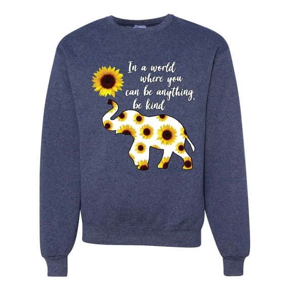 In A World Where You Can Be Anything Be Kind Inspirational/Christian Unisex Crewneck Graphic Sweatshirt, Vintage Heather Navy, Large