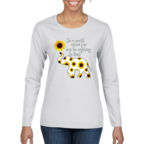 In A World Where You Can Be Anything Be Kind Inspirational/Christian Womens Graphic Long Sleeve T-Shirt, White, Medium