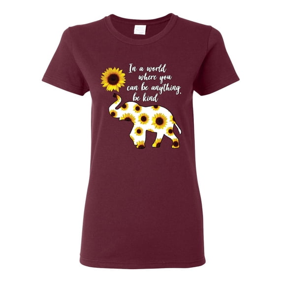 In A World Where You Can Be Anything Be Kind Inspirational/Christian Womens Graphic T-Shirt, Maroon, 3XL