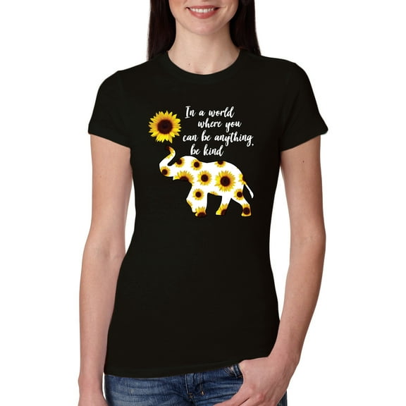 In A World Where You Can Be Anything Be Kind Inspirational/Christian Womens Slim Fit Junior Tee, Black, Small