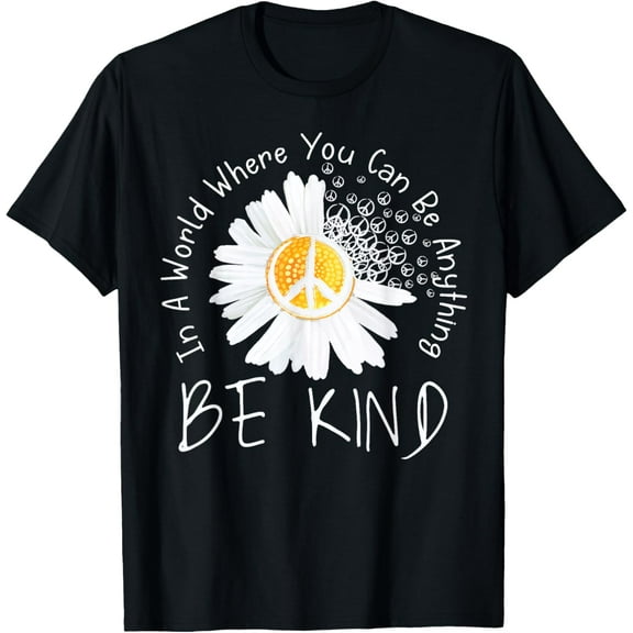 In A World Where You Can Be Anything Be Kind Peace Sign T-ShirtMen and women, Black T-shirt, size: Extra large