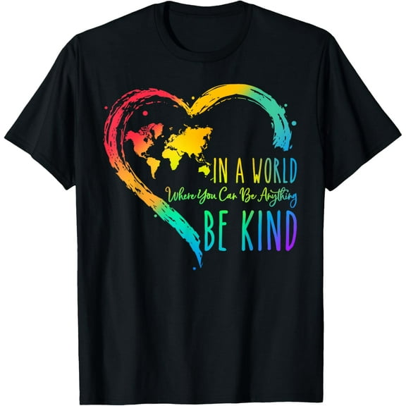 In A World Where You Can Be Anything Be Kind Unity Day Heart T-ShirtMen and women, Black T-shirt, size: Extra large