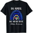 thumbnail image 1 of In April We Wear Blue Autism Awareness Autism Puzzle Rainbow T-Shirt, 1 of 4