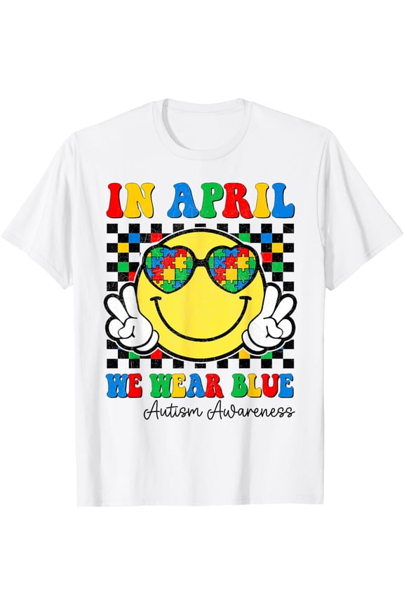 In April We Wear Blue Autism Awareness Autistic Boys T-Shirt All Size S-5XL