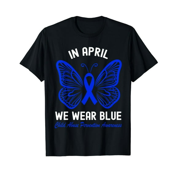 In April We Wear Blue For Child Abuse Awareness Butterfly T-Shirt