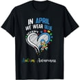 thumbnail image 1 of In April We Wear-Blue Ribbon Autism Awareness Heart T-Shirt, 1 of 4
