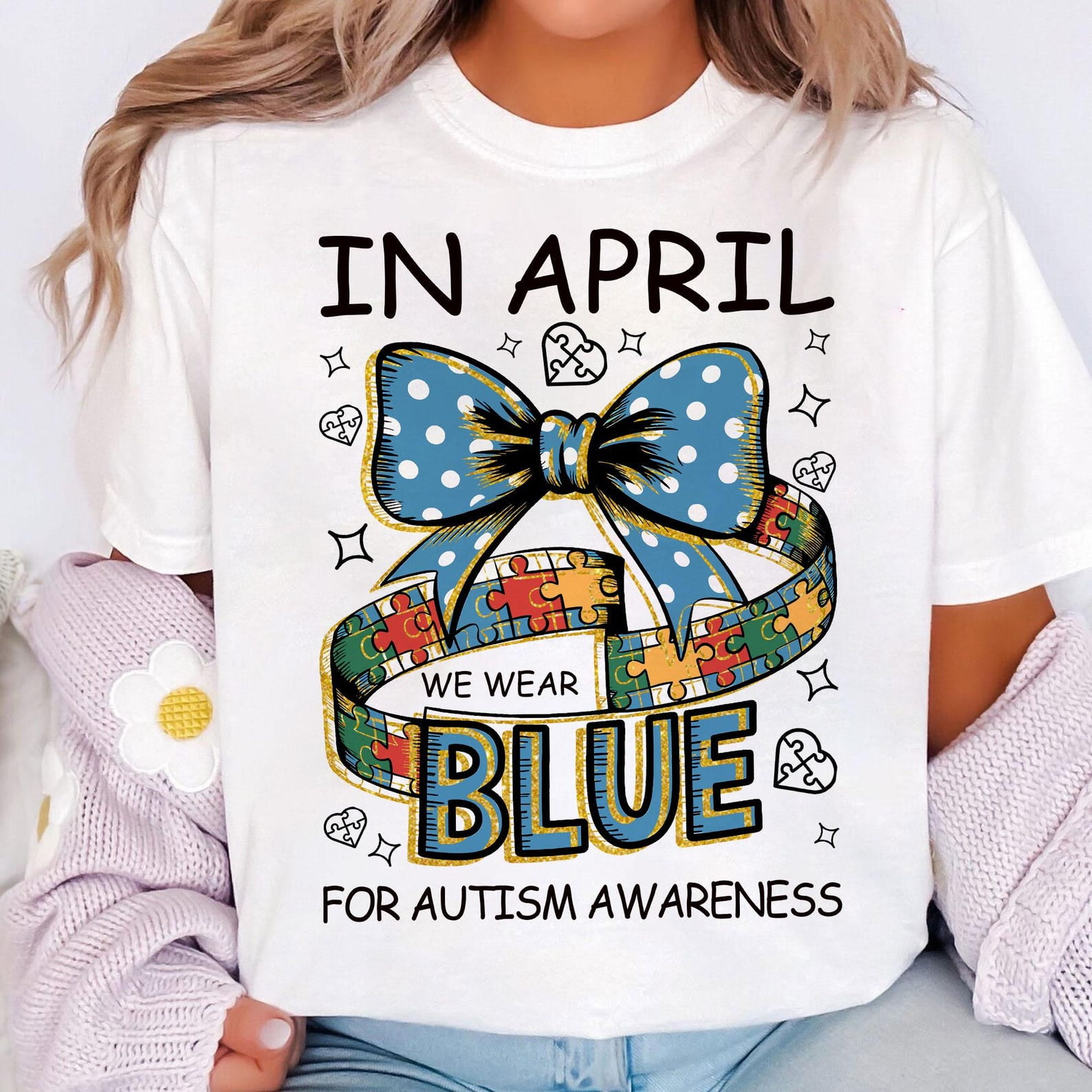 In April We Wear Blue T-Shirt, Autism Awareness Tee, Accept Understand Love Shirt, Blue Rain Print, Support Neurodiversity Shirt