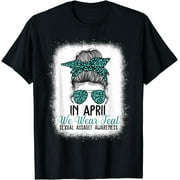 In April We Wear Teal Sexual Assault Awareness Messy Bun T-Shirt