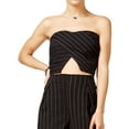 thumbnail image 1 of In Awe Of You Womens Pinstriped Strapless Halter Top Shirt, Black, Juniors, Medium, 1 of 2