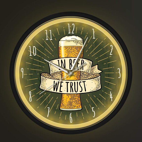 In Beer We Trust Bar Artwork Smart Voice Control Wall Clock with LED Light Kitchen Alcohol Home Decor