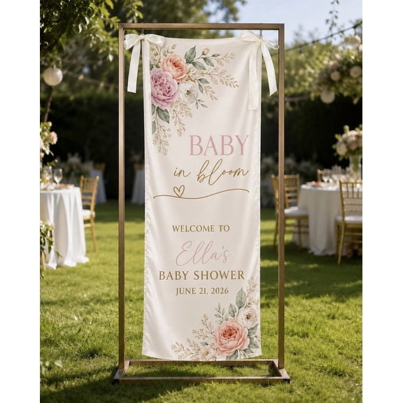 In Bloom Fabric Welcome Banner, Custom Name and Date Sign, Garden Party Backdrop, Event Decor Gift