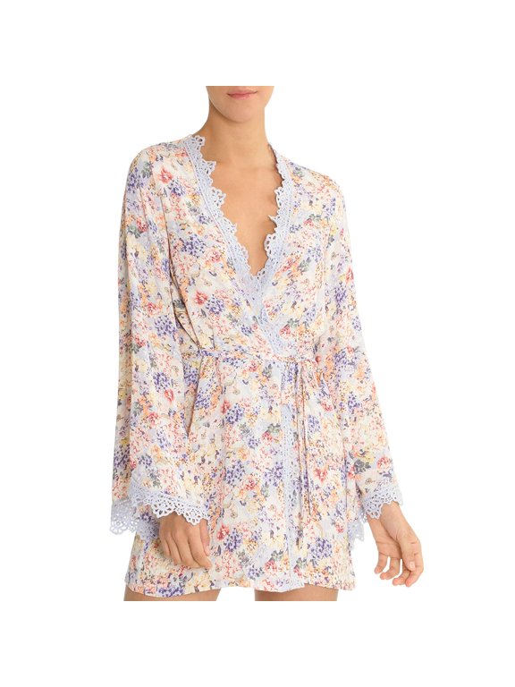In Bloom by Jonquil Windflower Floral Print Wrap Robe Blue Peach XL